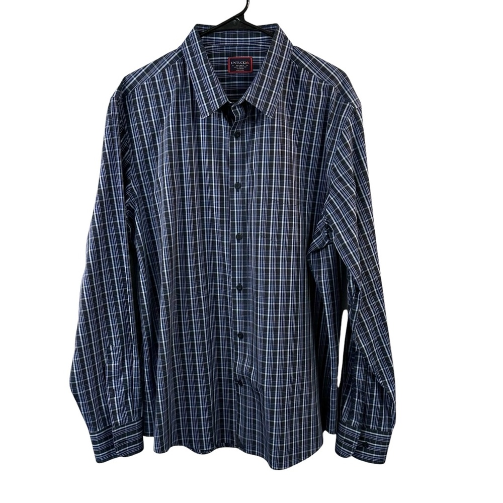 MENS UNTUCKit Slim Fit Shirt Blue Plaid Button Down Long Sleeve Spring 2XX